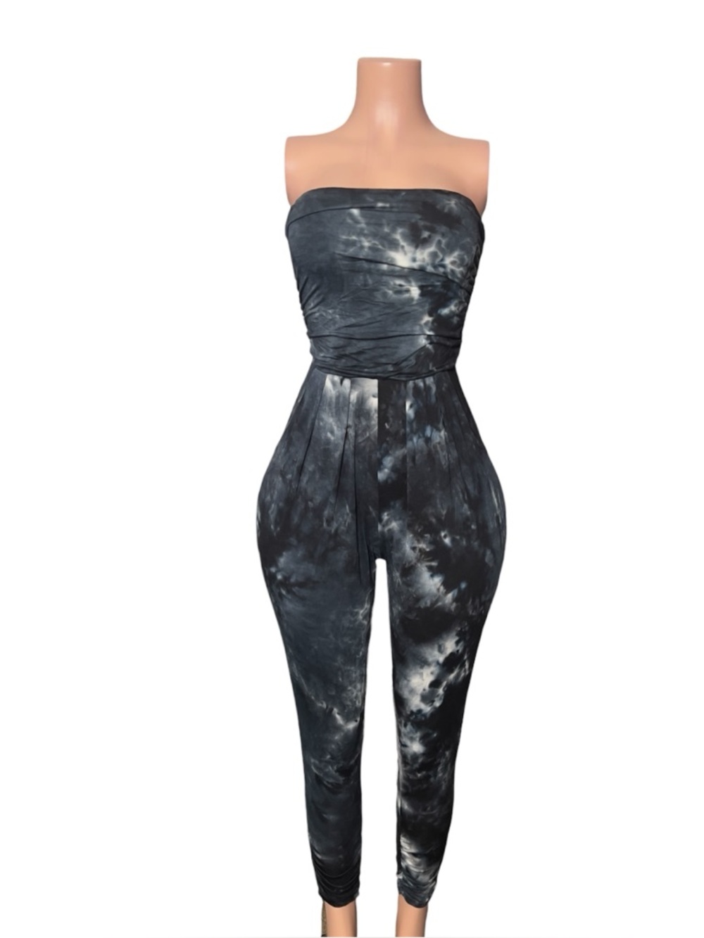 Strapless Tie-Dye Jumpsuit in Charcoal Black